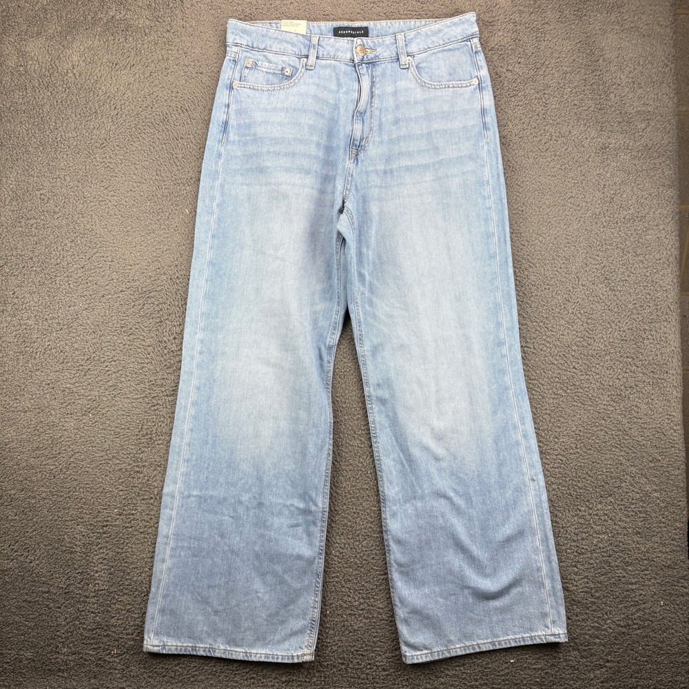 Aeropostale Womens High Rise Wide Leg Jeans Light Wash Blue Size 12 NWT 156921